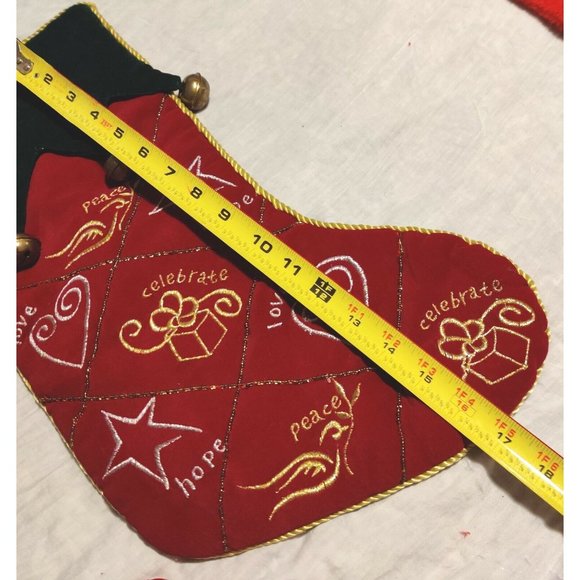 Vtg Lot of 4 Assorted Christmas Stocking - Bells, Elf, Monogram M, Leopard Trim - Picture 10 of 11